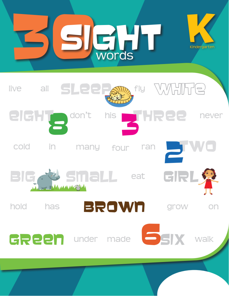 30 Kindergarten SightWord Workbook