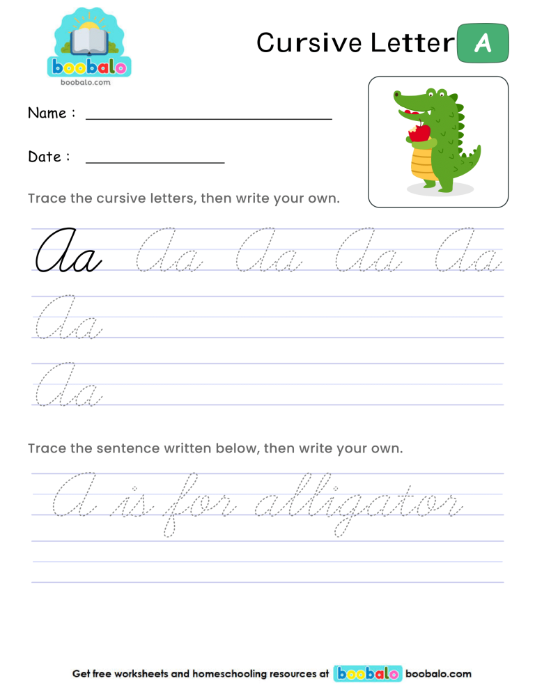 Letter A Cursive Writing Worksheet