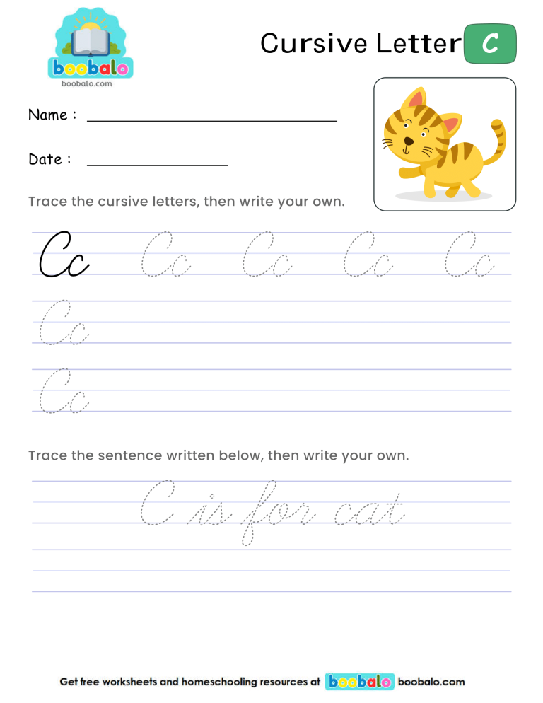 Letter C Cursive Writing Worksheet