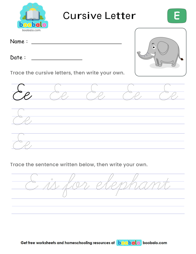 Letter E Cursive Writing Worksheet