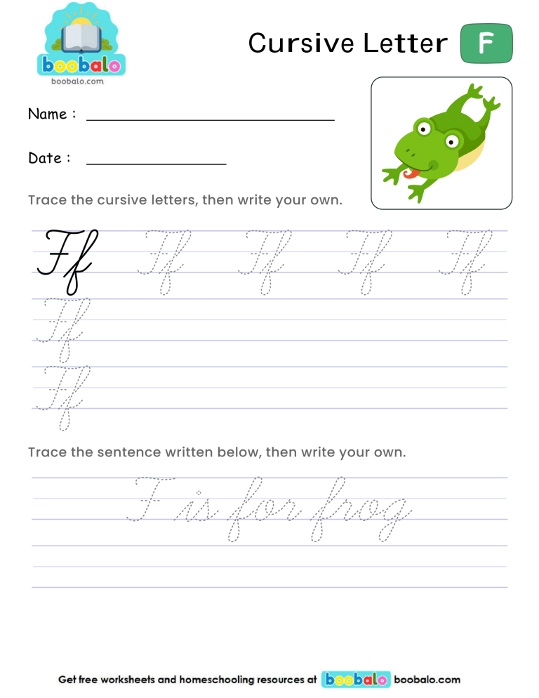 Letter F Cursive Writing Worksheet