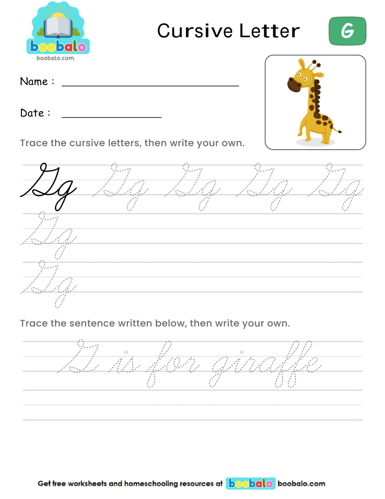 Letter G Cursive Writing Worksheet