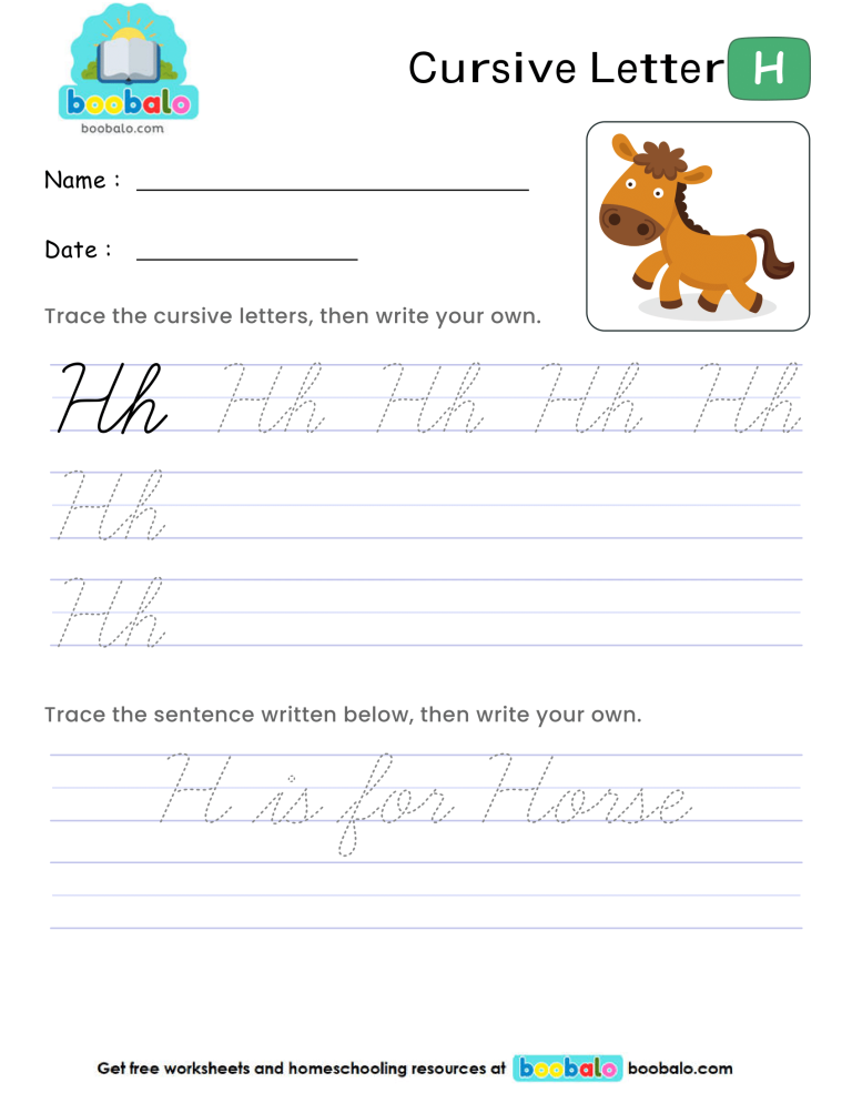 Letter H Cursive Writing Worksheet