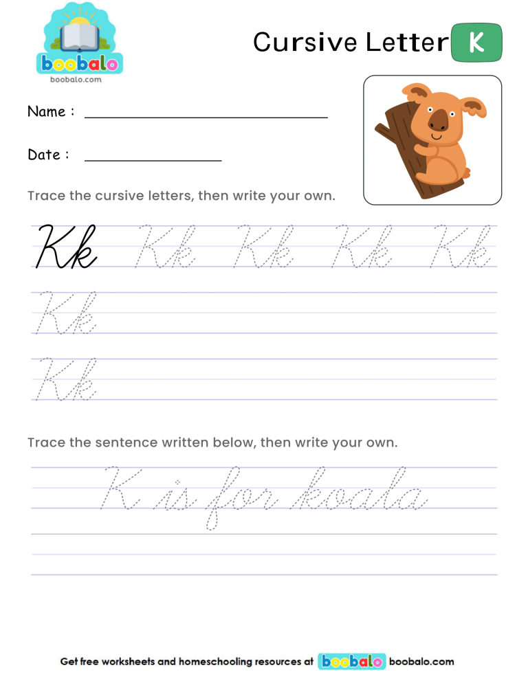 Letter K Cursive Writing Worksheet