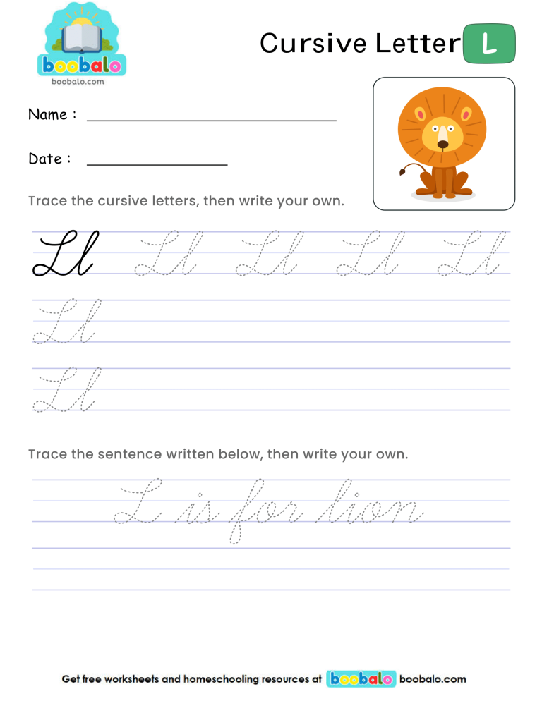 Letter L Cursive Writing Worksheet