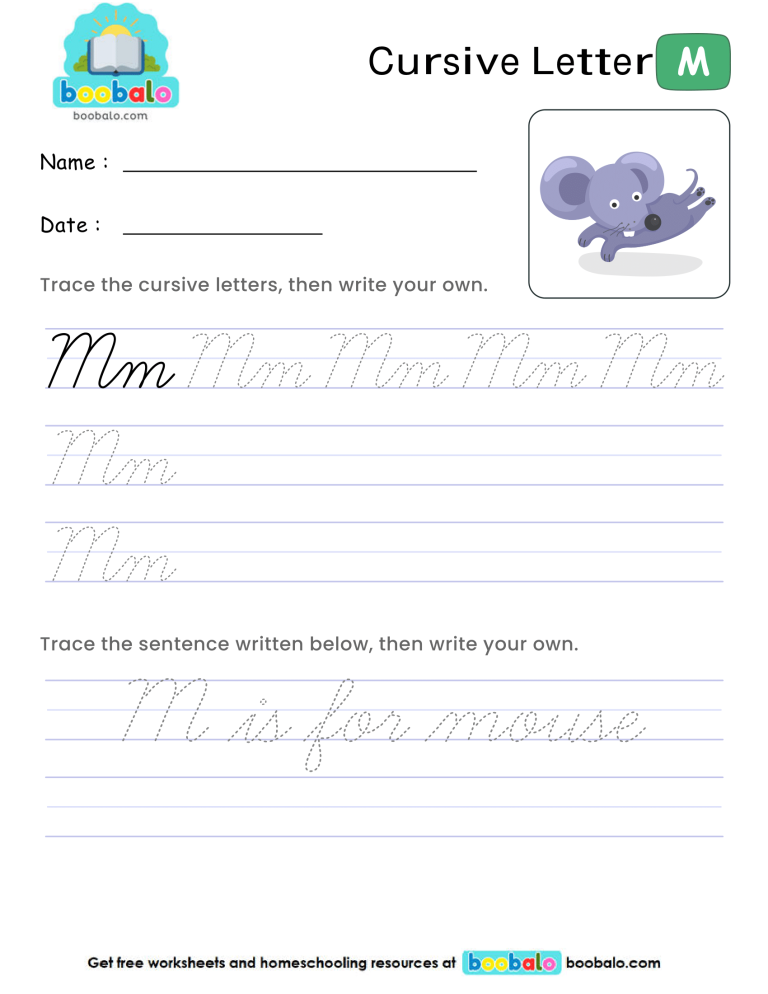Letter M Cursive Writing Worksheet