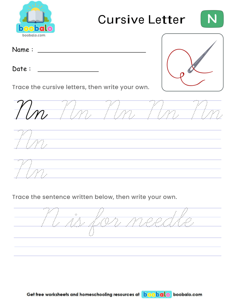 Letter N Cursive Writing Worksheet
