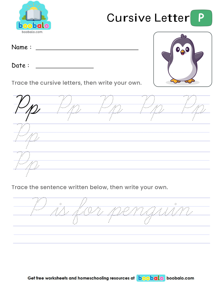 Letter P Cursive Writing Worksheet