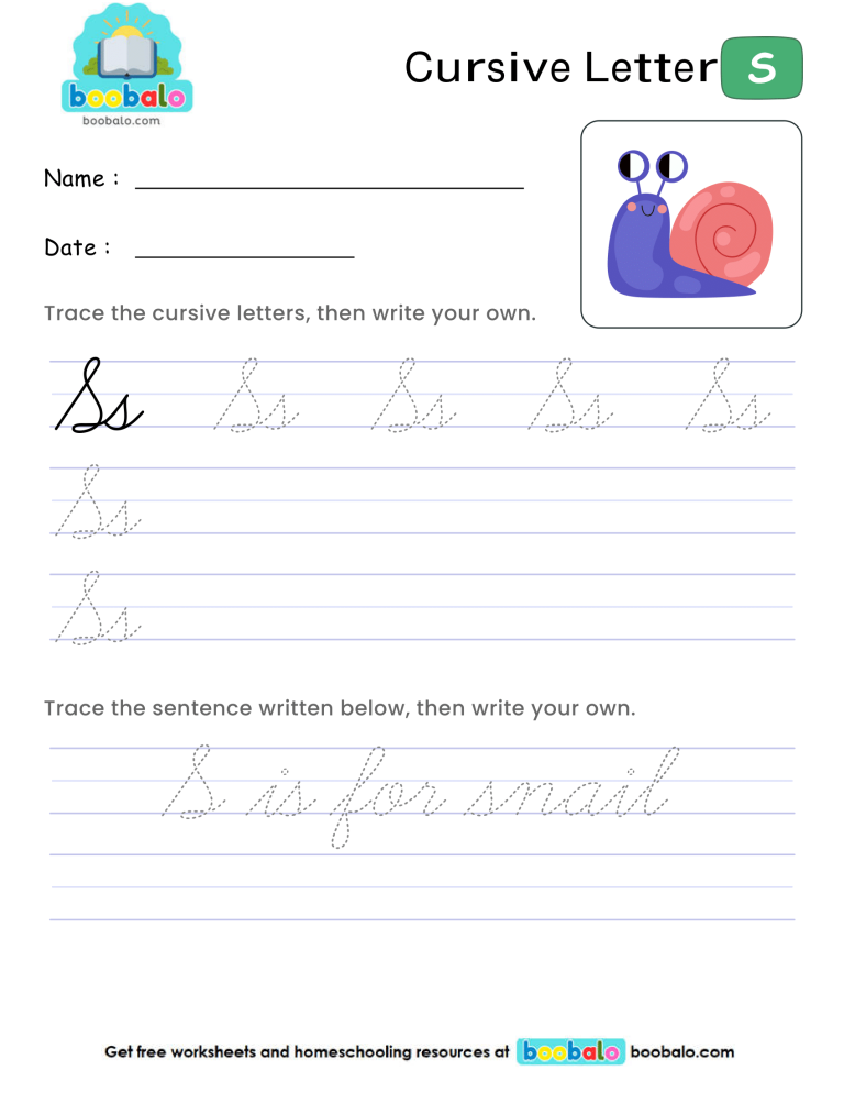 Letter S Cursive Writing Worksheet