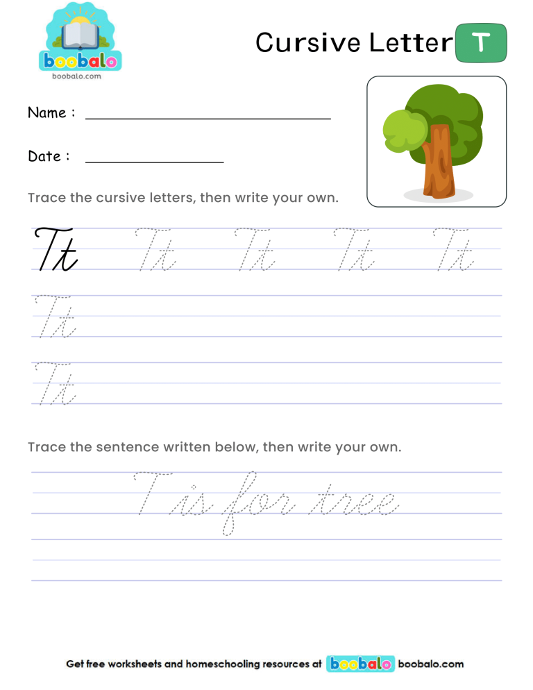 Letter T Cursive Writing Worksheet