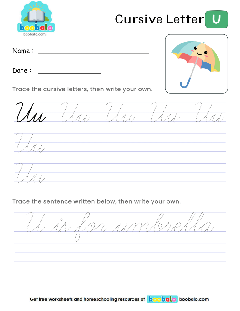 Letter U Cursive Writing Worksheet