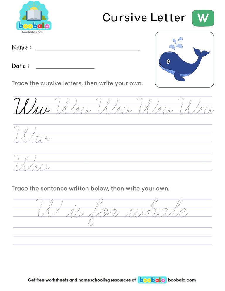 Letter W Cursive Writing Worksheet