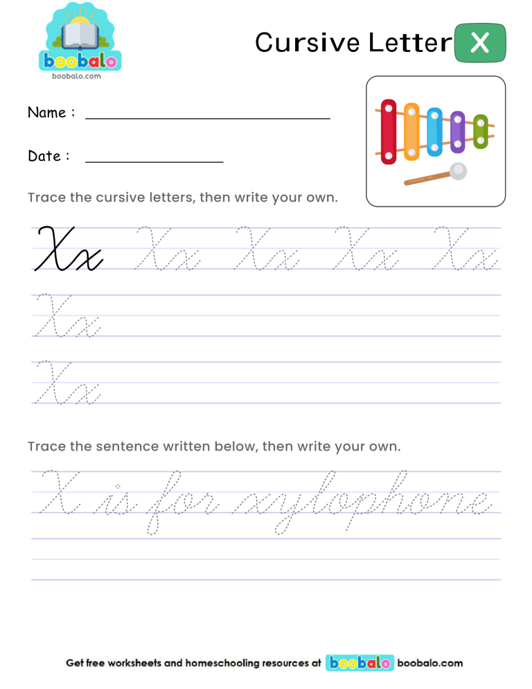 Letter X Cursive Writing Worksheet