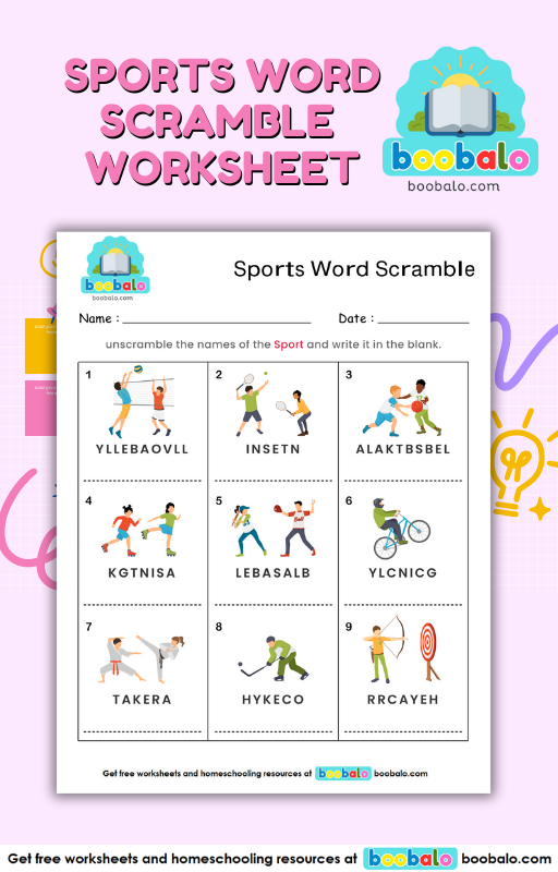 Spelling Word Scramble Sports Worksheet