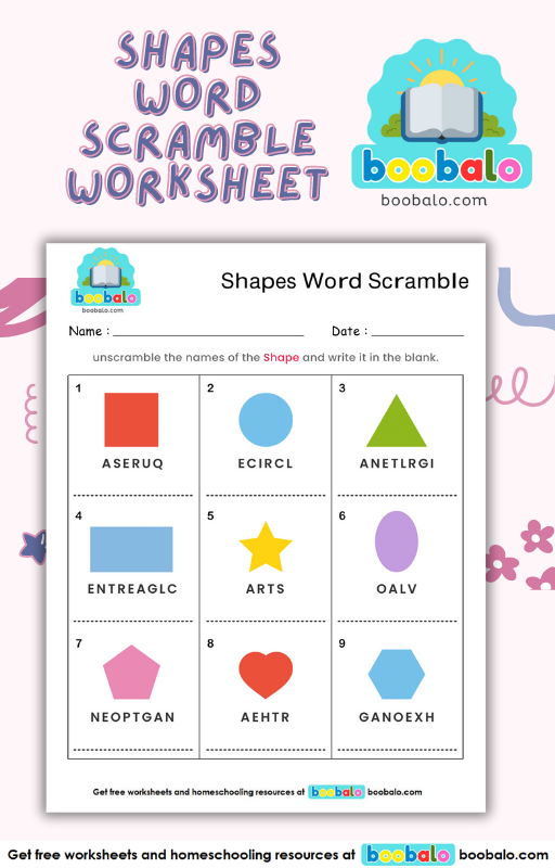 Spelling Word Scramble Shapes Worksheet