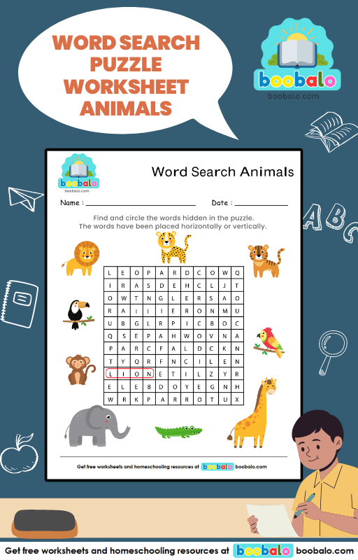 Word Search Animals Worksheet