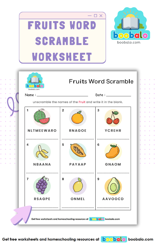 Spelling Word Scramble Fruits Worksheet