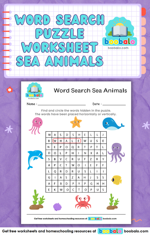 Word Search Sea Animals Worksheet