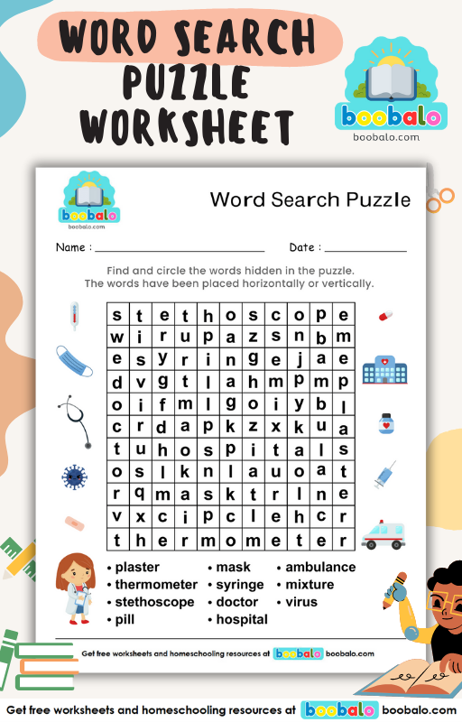 Word Search Medicine Tools Worksheet