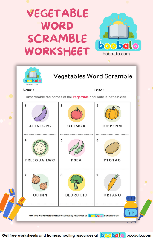 Spelling Word Scramble Vegetables Worksheet